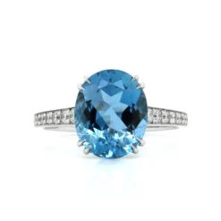18K White Gold Oval Aquamarine Diamond Ring