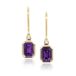14K Yellow Gold Emerald Cut Amethyst Earrings