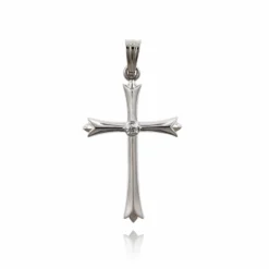 14K White Gold Cross Pendant With Fluted Ends