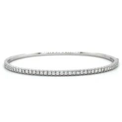14K White Gold Prong Set Diamond Bangle