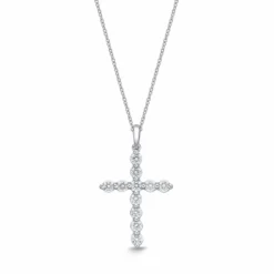 18K White Gold Diamond Cross Necklace