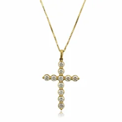 18K Yellow Gold Diamond Cross Pendant