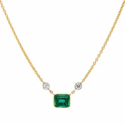 18K Yellow Gold & Platinum Diamond & Emerald Pendant Necklace