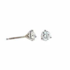 14K White Gold 3 Prong Diamond Stud Earrings