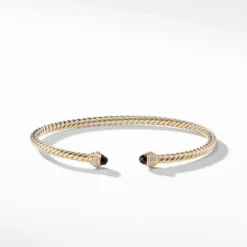 Cable Spira® Bracelet In 18K Gold With Black Onyx And Diamonds,