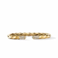 Cable Edge Bracelet In Recycled 18K Yellow Gold With Pavé Diamonds