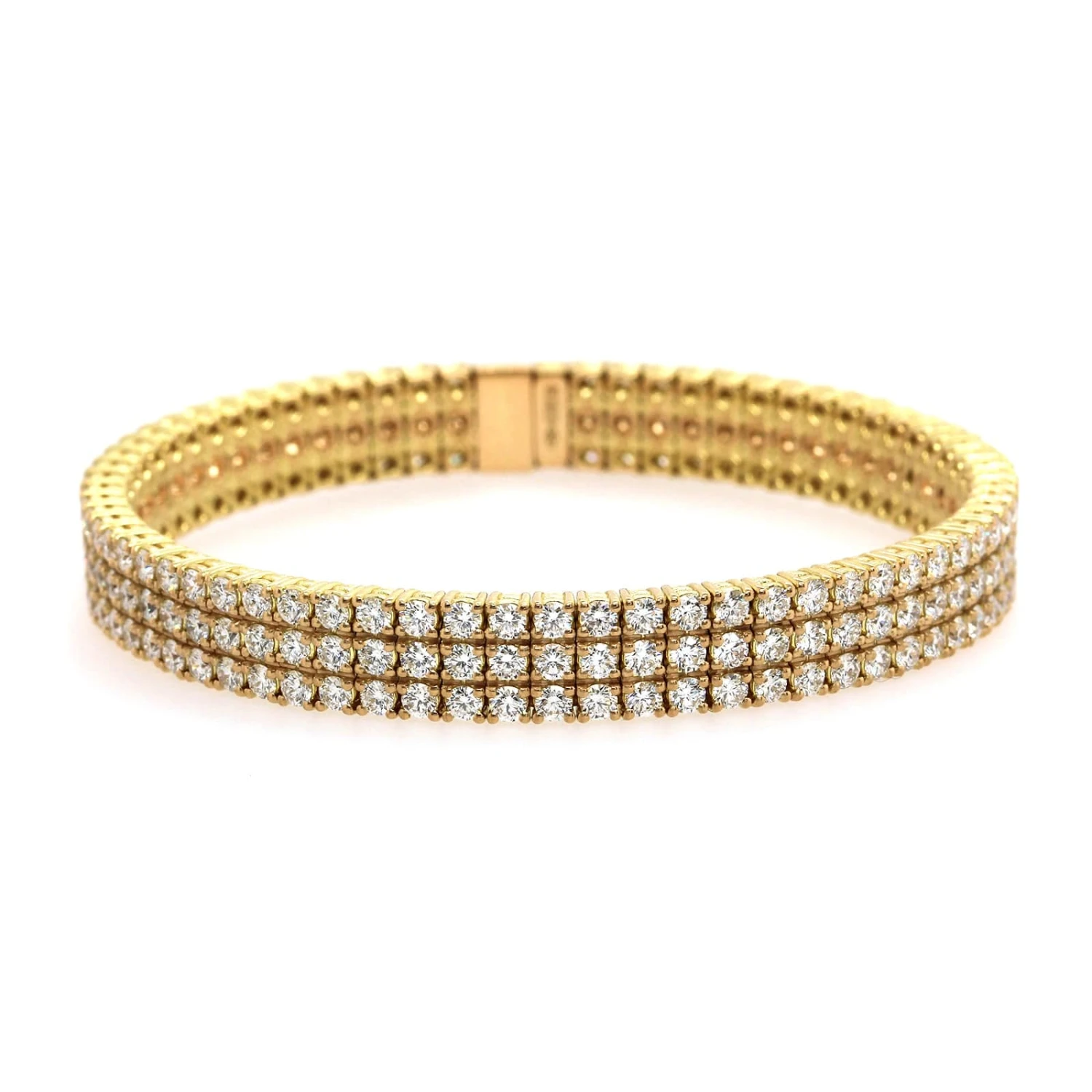 18K Yellow Gold 3 Row Diamond Stretch Bracelet - Image 4