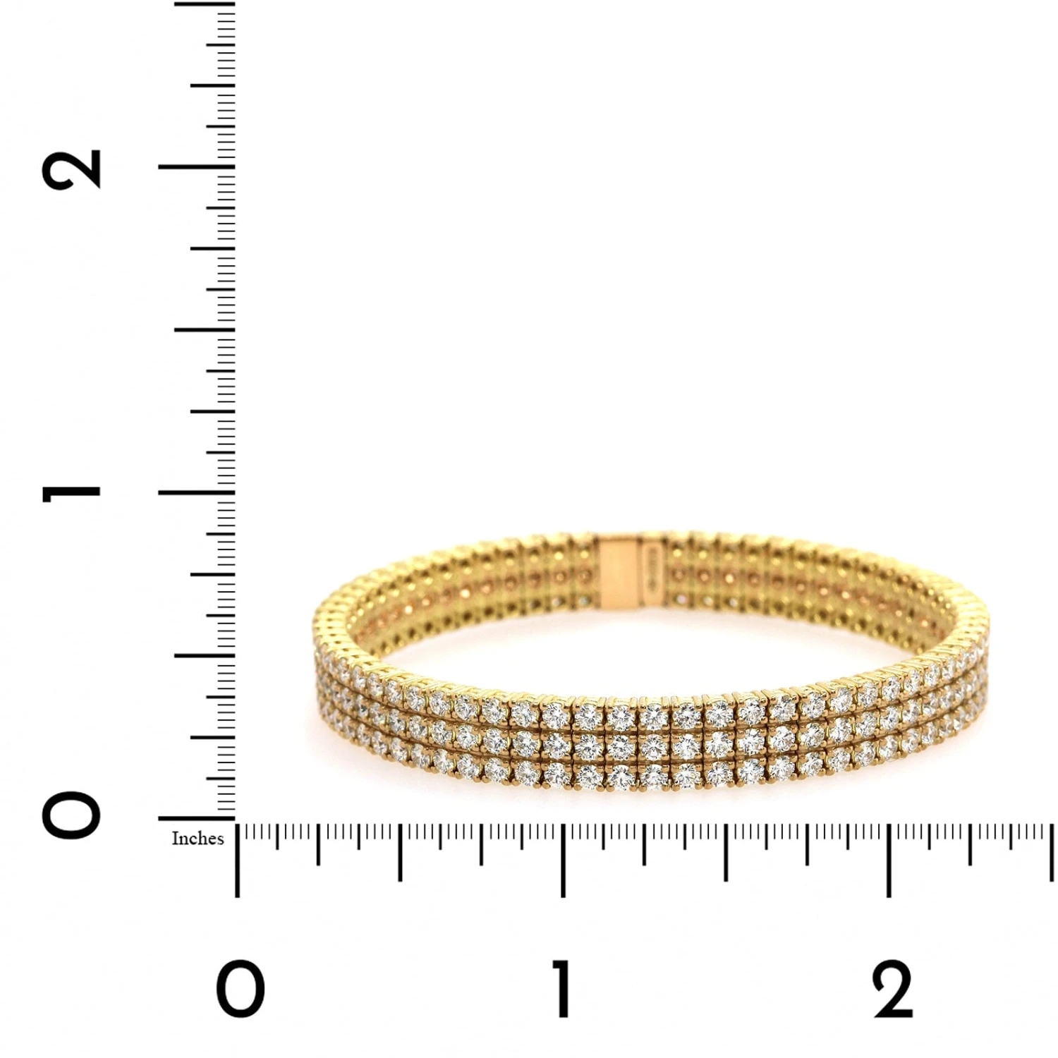 18K Yellow Gold 3 Row Diamond Stretch Bracelet - Image 3