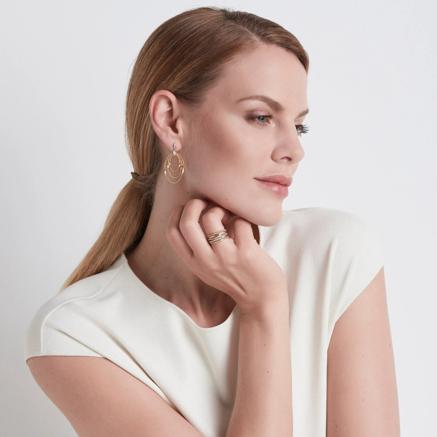 Marco Bicego Marrakech Onde 18K Yellow And White Gold Three Oval Link Earrings - Image 2