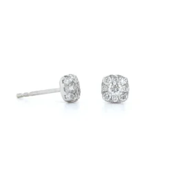 14K White Gold Diamond Cushion Halo Stud Earrings