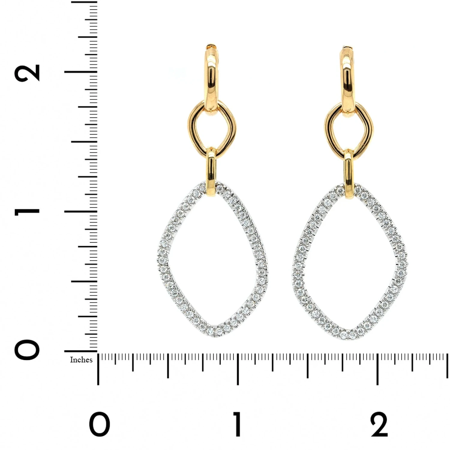 18K Yellow Gold Pave Diamond Open Link Drop Earrings - Image 2