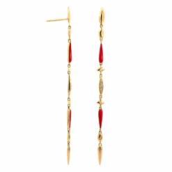Etho Maria 18K Yellow Gold Brown Diamond And Red Ceramic Drop Earrings