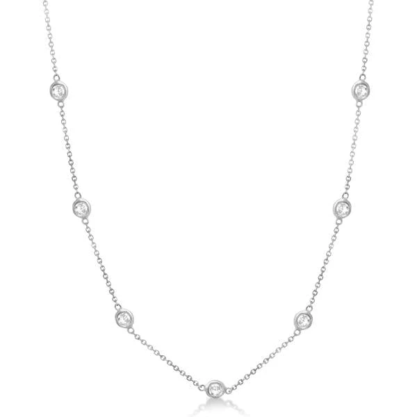 18K White Gold 29 Stone Diamond By The Yard Necklace
