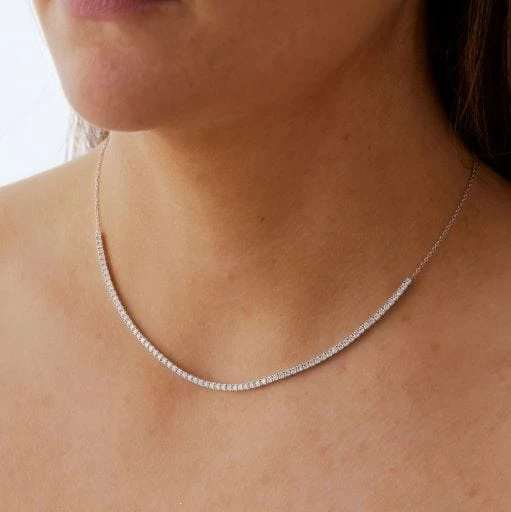 18K White Gold Half Line Diamond Necklace - Image 2