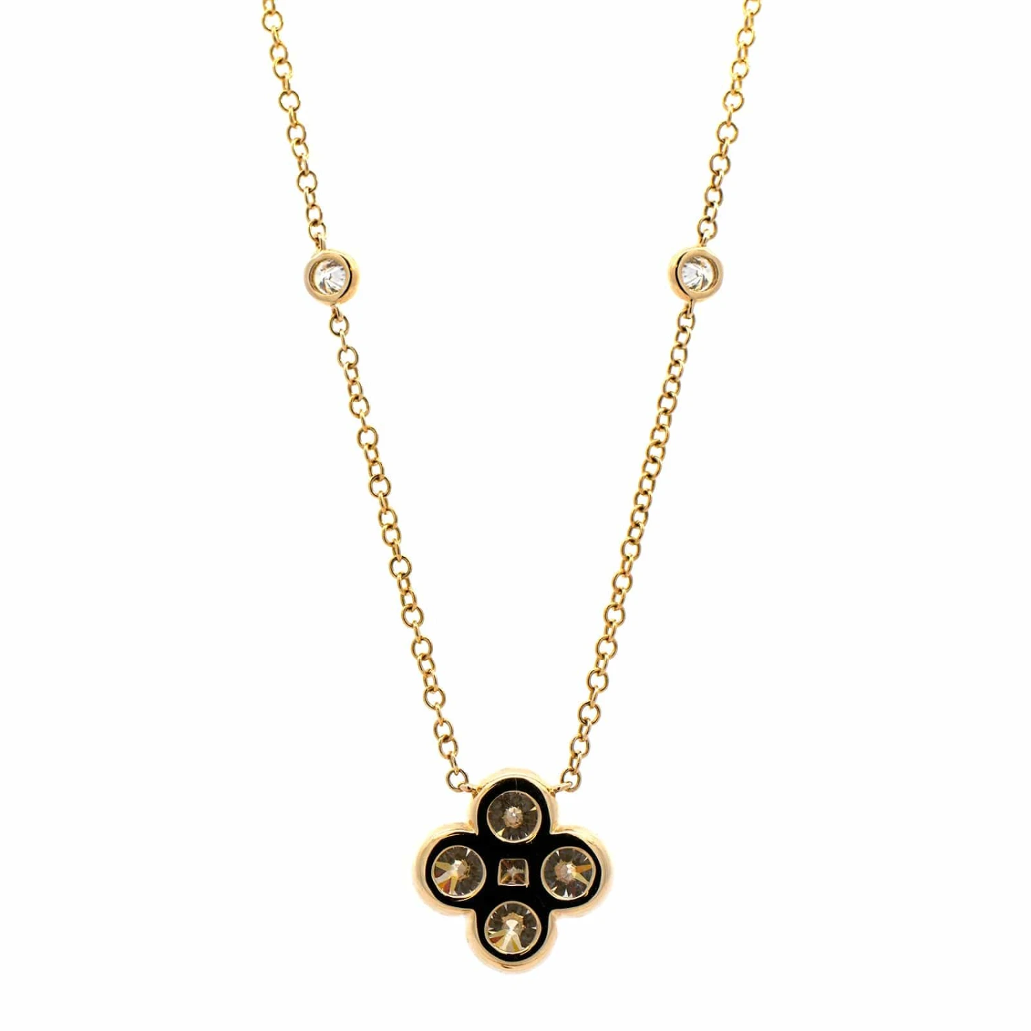 14K Yellow Gold Diamond Clover Station Necklace - Image 2
