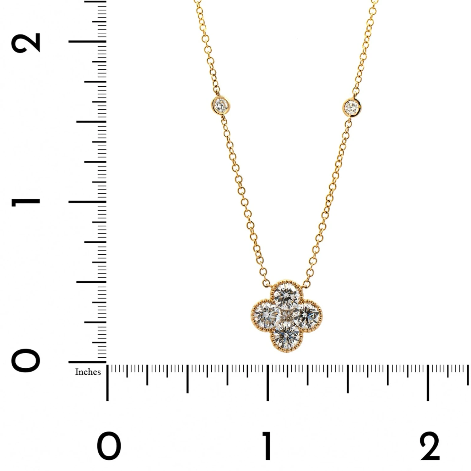 14K Yellow Gold Diamond Clover Station Necklace - Image 4