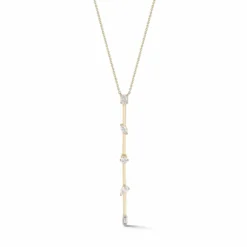 14K Yellow Gold Multi Diamond Shape Vertical Bar Necklace