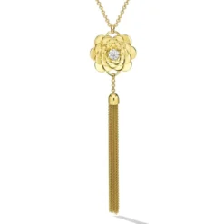 Cadar 18K Yellow Gold Flower And Tassel Diamond Necklace