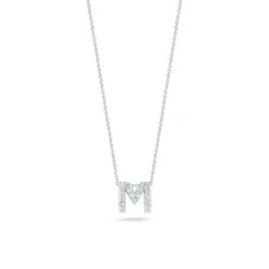 Roberto Coin 18K White Gold "M" Initial Diamond Necklace