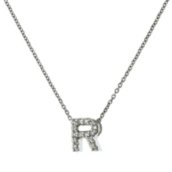 Roberto Coin 18K White Gold "R" Initial Diamond Necklace