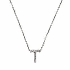Roberto Coin 18K White Gold "T" Initial Diamond Necklace