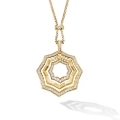 Stax Zig Zag Pendant Necklace In 18K Yellow Gold With Diamonds, 38mm