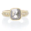 18K Yellow Gold Bezel Cushion Rose Cut Diamond Ring