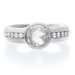 18K White Gold Bezel Round Rose Cut Diamond Ring