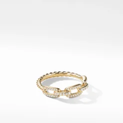Stax Single Row Pave Chain Link Ring With Diamonds In 18K Gold, 4.5mm
