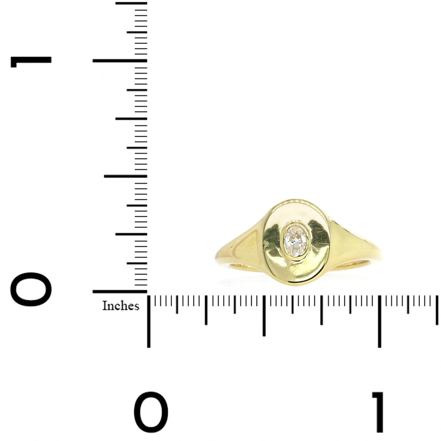 18K Yellow Gold Oval Diamond Pinky Ring - Image 3