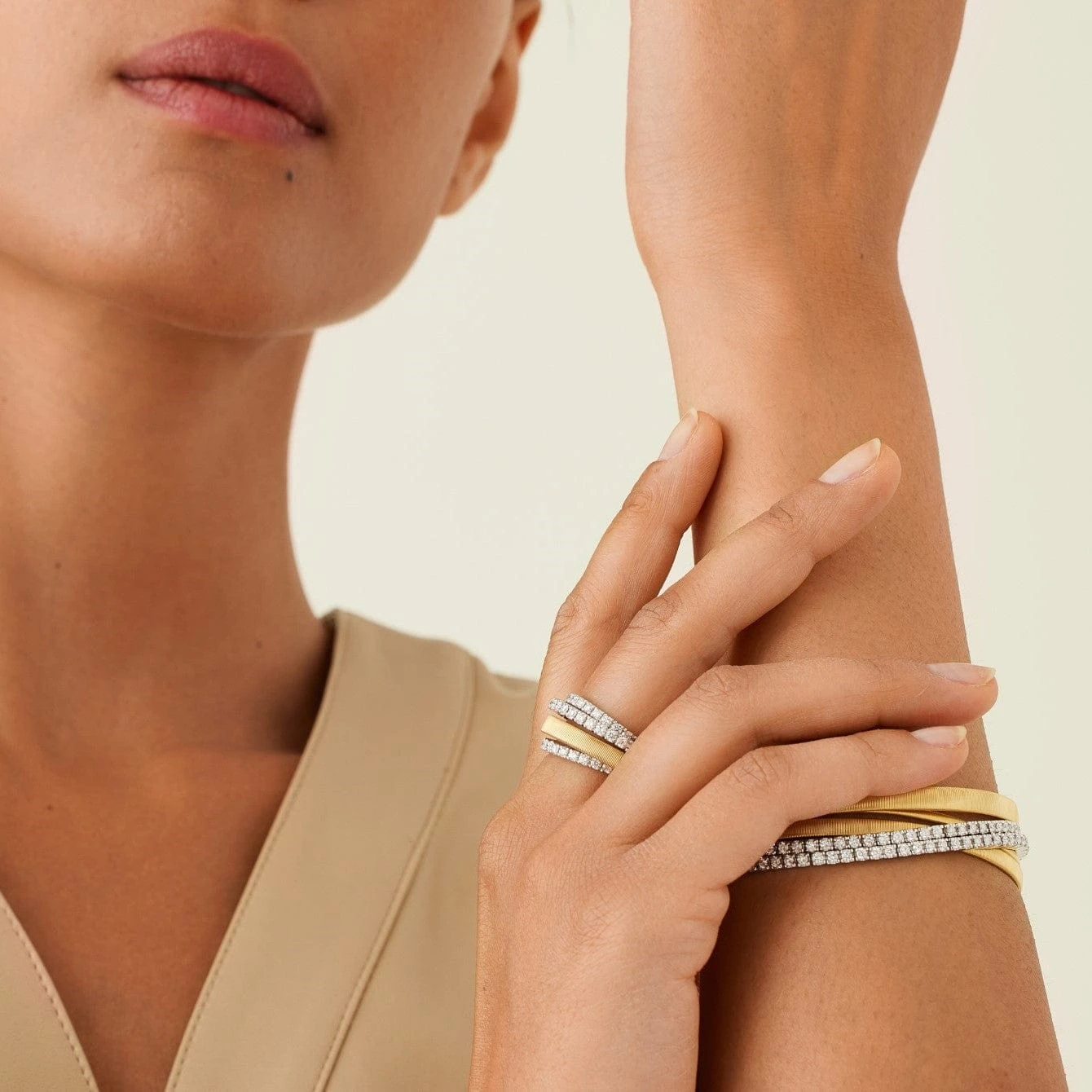 Marco Bicego 18K Yellow & White Gold Triple Row Diamond Ring - Image 3