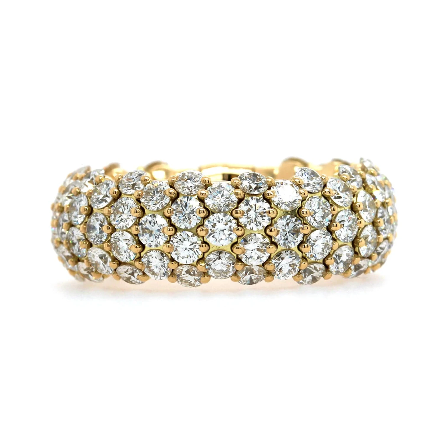 18K Yellow Gold Pave Diamond Multi Row Stretch Ring - Image 4