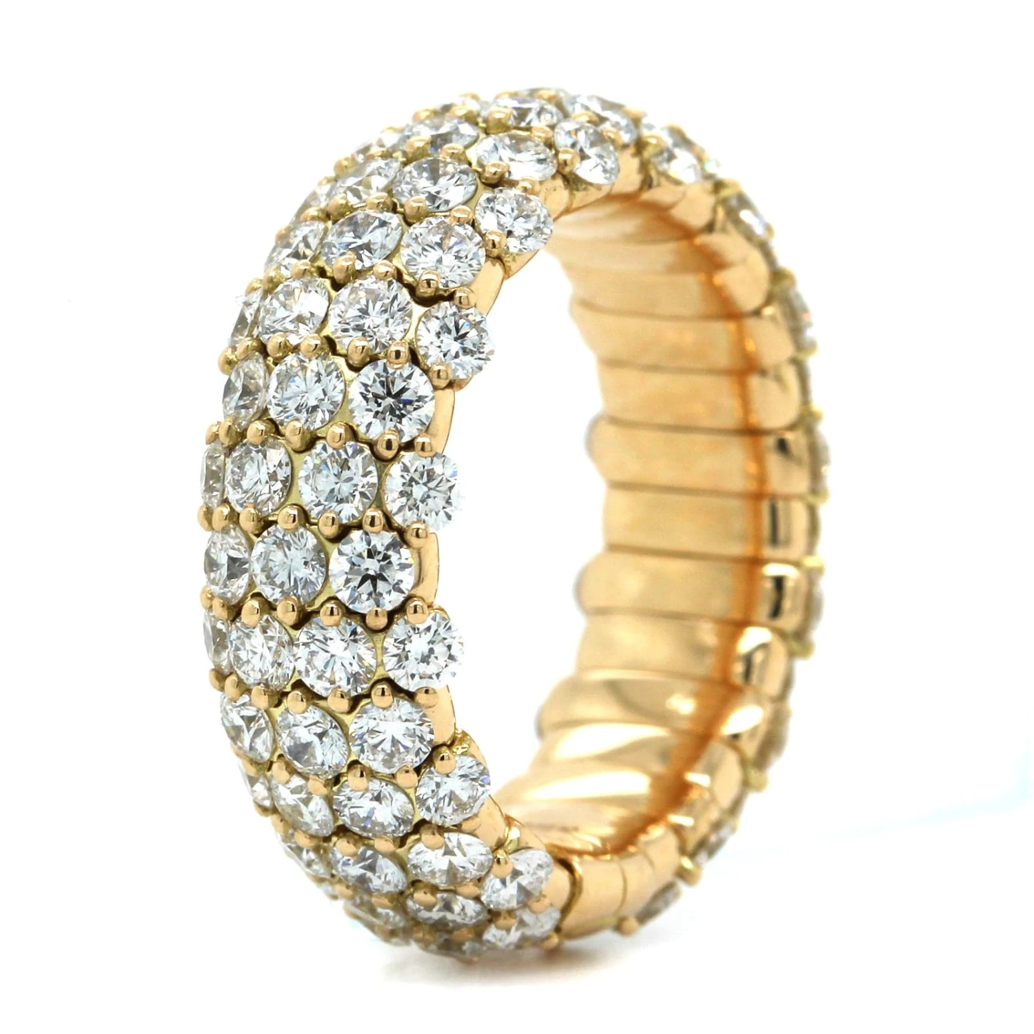 18K Yellow Gold Pave Diamond Multi Row Stretch Ring - Image 2