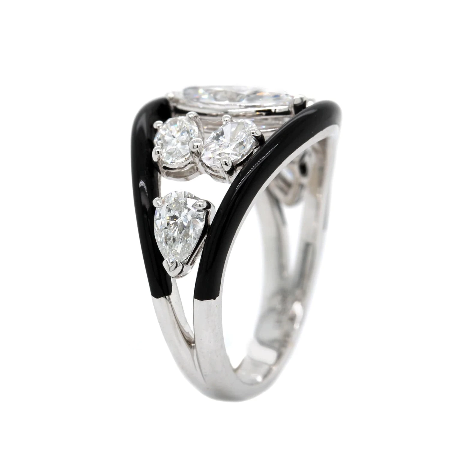 Etho Maria 18K White Gold & Black Ceramic Diamond Ring - Image 2