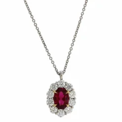 Platinum Oval Ruby Diamond Halo Pendant