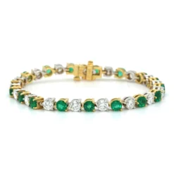18K Yellow And White Gold Emerald And Diamond Bracelet