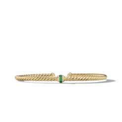Cable Classics Center Station Bracelet In 18K Yellow Gold With Pavé Emeralds