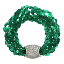 Platinum 7 Strand Emerald Bead Diamond Bracelet
