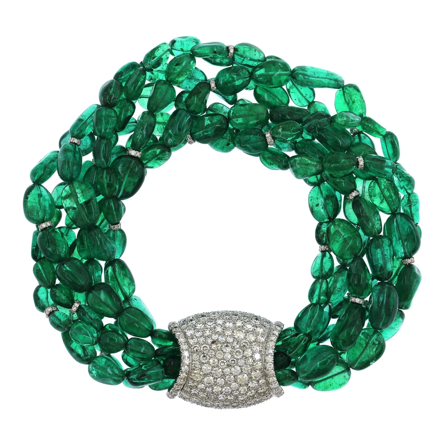 Platinum 7 Strand Emerald Bead Diamond Bracelet - Image 4