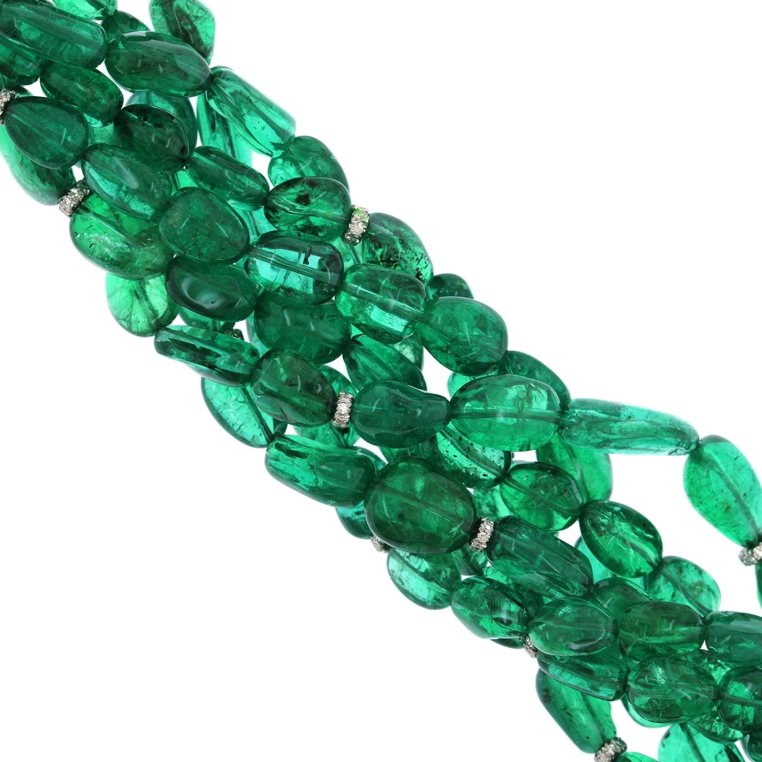 Platinum 7 Strand Emerald Bead Diamond Bracelet - Image 2