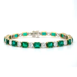 18K Two-Tone Alternating Emerald And Diamond Bracelet