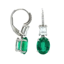 Platinum Oval Emerald And Diamond Drop Earrings