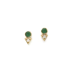 14K Yellow Gold Deco Emerald And Diamond Stud Earrings