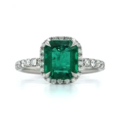 Platinum Emerald Diamond Halo Ring