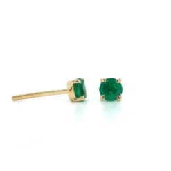 18K Yellow Gold Round Emerald Stud Earrings