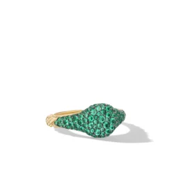 Petite Pavé Pinky Ring In 18K Yellow Gold With Emeralds, 7mm