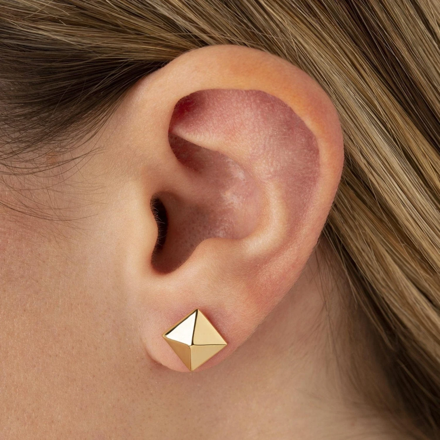 14K Yellow Gold Pyramid Stud Earrings - Image 2