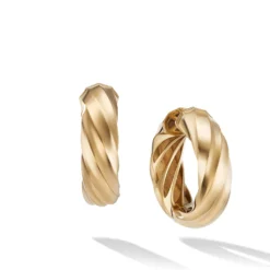 Cable Edge Hoop Earrings In Recycled 18K Yellow Gold