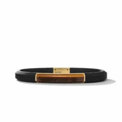 Streamline® ID Black Rubber Bracelet With Tiger's Eye And 18K Yellow Gold