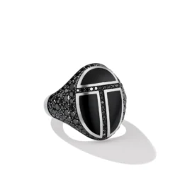 Cairo Signet Ring In Sterling Silver With Black Onyx And Pavé Black Diamonds